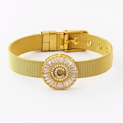 New Adjustable Stainless Steel Watch Belt Bracelet Bangle Copper CZ Initial 26 Letters Name Bracelets Jewelry For Women Gift