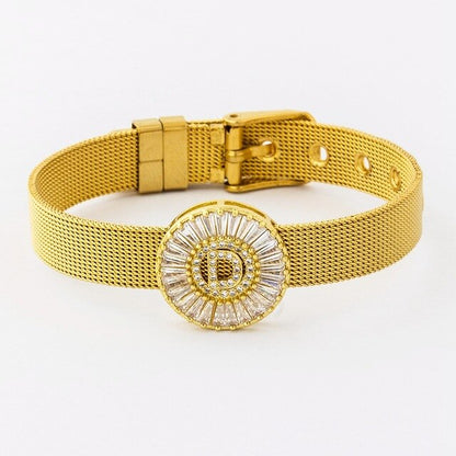 New Adjustable Stainless Steel Watch Belt Bracelet Bangle Copper CZ Initial 26 Letters Name Bracelets Jewelry For Women Gift