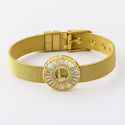 New Adjustable Stainless Steel Watch Belt Bracelet Bangle Copper CZ Initial 26 Letters Name Bracelets Jewelry For Women Gift