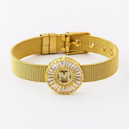 New Adjustable Stainless Steel Watch Belt Bracelet Bangle Copper CZ Initial 26 Letters Name Bracelets Jewelry For Women Gift