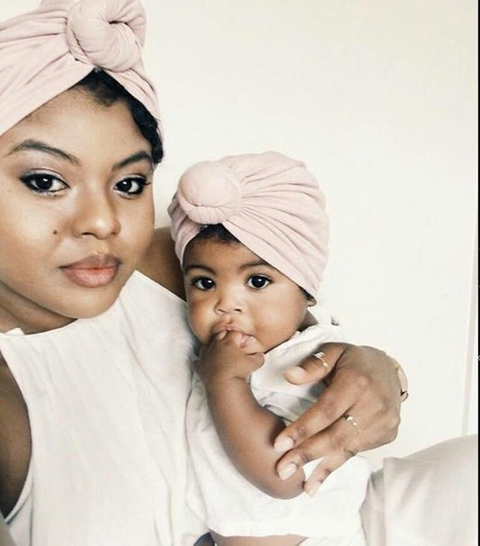 New Mommy And Me Cotton Blend Handmade Hat Women Caps Baby Girls Turban Hats Twist Knot Headwear Hair Accessories