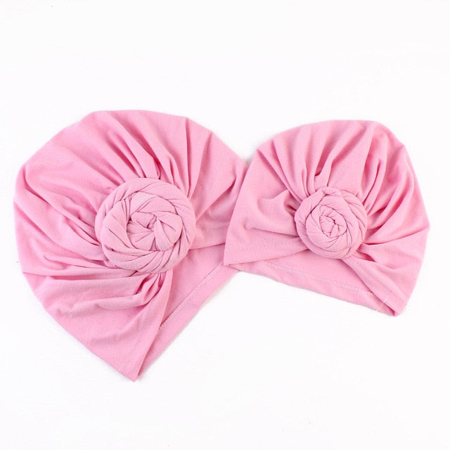 New Mommy And Me Cotton Blend Handmade Hat Women Caps Baby Girls Turban Hats Twist Knot Headwear Hair Accessories