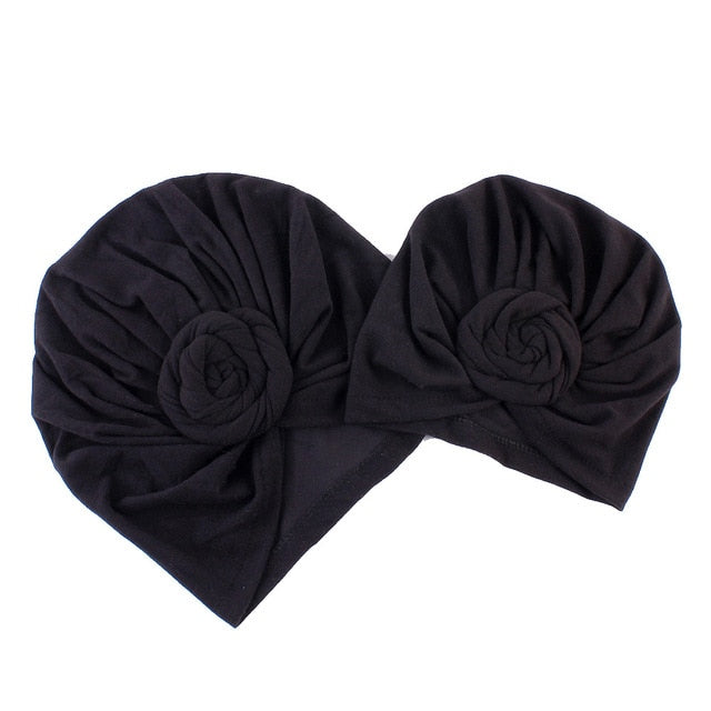 New Mommy And Me Cotton Blend Handmade Hat Women Caps Baby Girls Turban Hats Twist Knot Headwear Hair Accessories