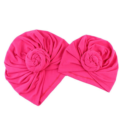 New Mommy And Me Cotton Blend Handmade Hat Women Caps Baby Girls Turban Hats Twist Knot Headwear Hair Accessories