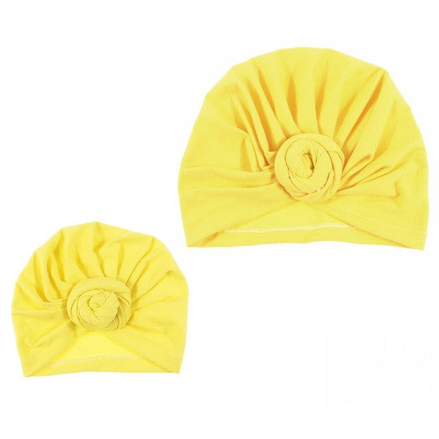 New Mommy And Me Cotton Blend Handmade Hat Women Caps Baby Girls Turban Hats Twist Knot Headwear Hair Accessories