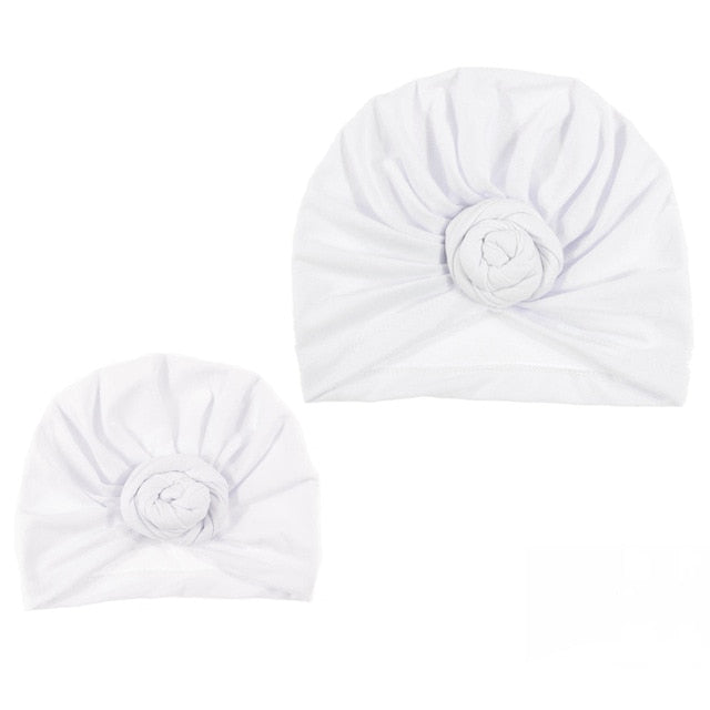 New Mommy And Me Cotton Blend Handmade Hat Women Caps Baby Girls Turban Hats Twist Knot Headwear Hair Accessories