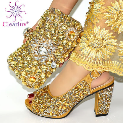 Italian Shoes with Matching Bags 2020 Shoe and Bag Set for Party In Women Nigerian Women Party Pumps with Purse Women High Heels
