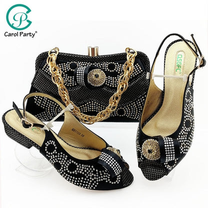 Green Color African Shoes And Bag Matching Set With Stones Shoes Women Italian design Shoes And Bag Set For Party Wedding