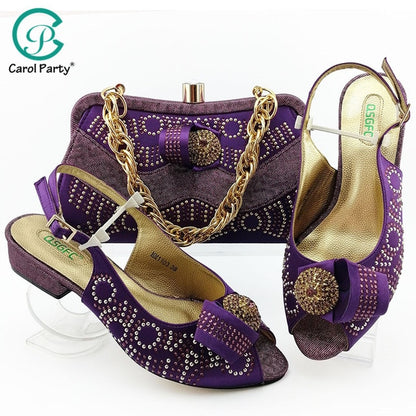 Green Color African Shoes And Bag Matching Set With Stones Shoes Women Italian design Shoes And Bag Set For Party Wedding