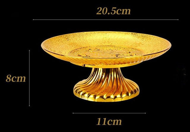 7 Inch Gold Plastic Fruit Plate Noble Buddhist Worship Deities Tray Buddhist Ceremony Noble Money and Treasure Sacrificial Tray