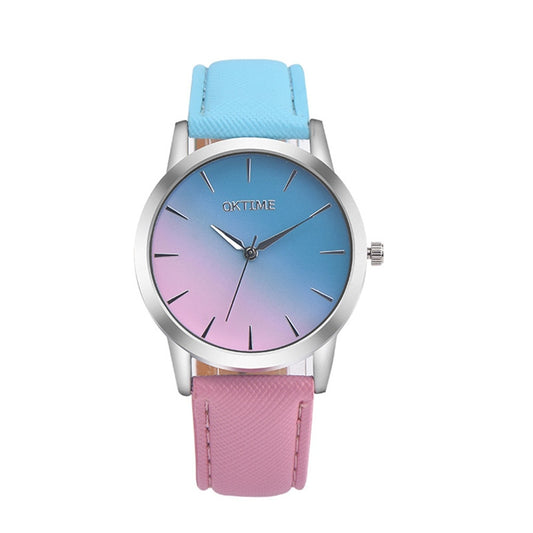 Women watch Gradient color Colorful Retro Rainbow Design Leather Band Analog Alloy Quartz Wrist Watch Bracelet watch Gift YE1