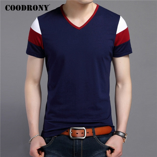 COODRONY Brand Short Sleeve T Shirt Men Streetwear Fashion Casual V-Neck T-Shirt Summer Tops Soft Cotton Tee Shirt Homme C5084S