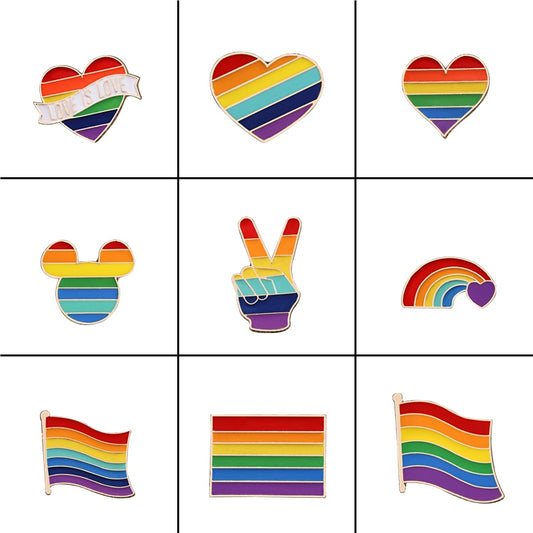 9 Style LGBT Design Rainbow Creative Heart Yeh Finger Pin Brooch Metal Pins Badge Denim Enamel Lapel Jewelry Gift women unsix