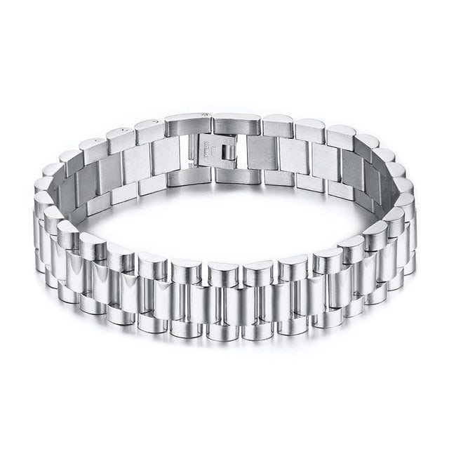 Gent's Solid Stainless Steel Watch Band  Bracelet for Men Watchlink Bracelets Jewelry Golden 15MM Wide 8.8 Inches