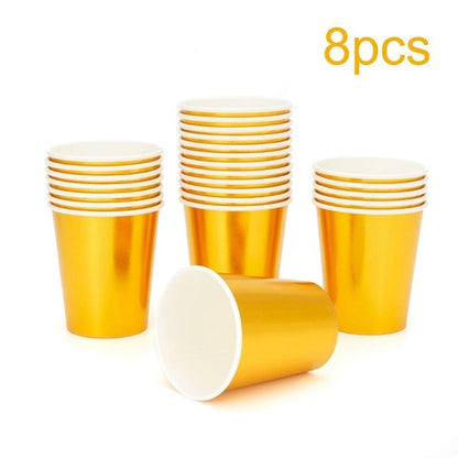 High Quality Hot Stamping Gold Disposable Tableware Gold Plate/Napkin/Cup Adult Happy Birthday Party Decor Kids Wedding Supplies