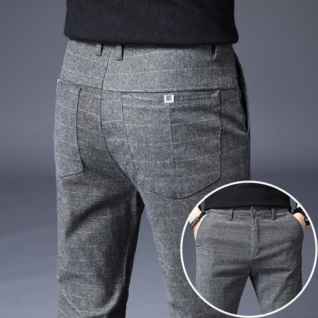 2020 Men's Stretch Stripe Casual Pants Mens Four Seasons High Quality Business Trousers Men's Straight Harem Pants