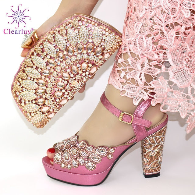 2020 NEW GREEN With Print Desgin Shoes And Evening Bag Set Hot Sale Sandal Shoes With Handbag  Heel Height 11.5CM