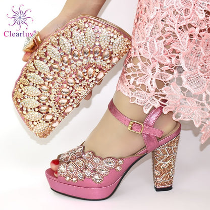 2020 NEW GREEN With Print Desgin Shoes And Evening Bag Set Hot Sale Sandal Shoes With Handbag  Heel Height 11.5CM