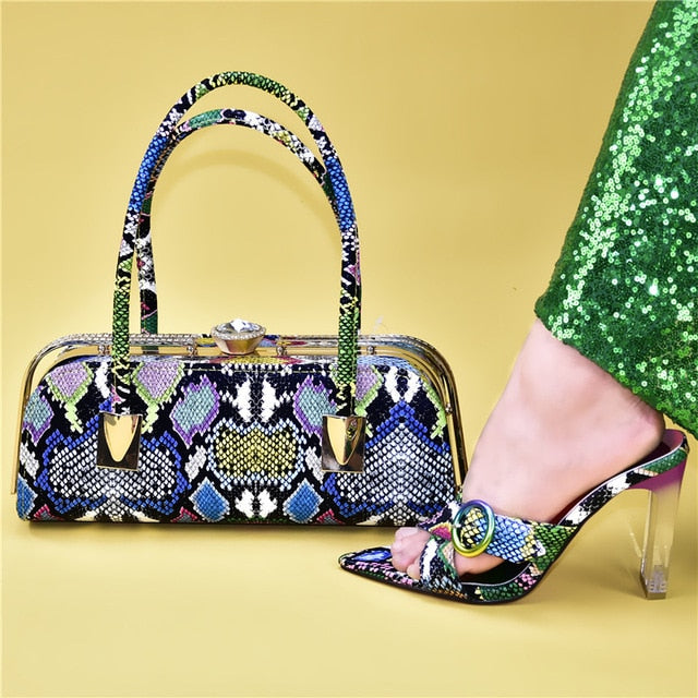 Italian Women Shoes and Bags To Match Set Sale Women Party Shoe and Bag Set Decorated with Rhinestone Ladies Sandals with Heels