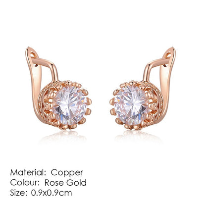 ZHOUYANG Stud Earrings For Women Classic Six Claw Clear AAA+Cubic Zirconia Rose Gold Color Fashion Jewelry For Girls KAE094