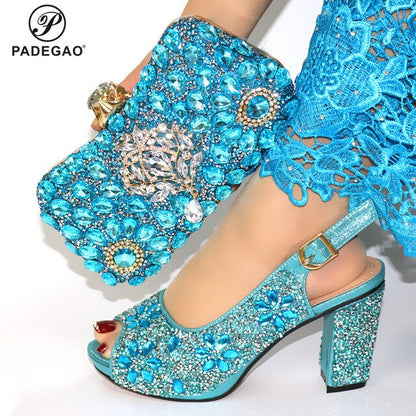 2020 Leisure Style Super High Heels Italian Shoes with Matching Bag for Woman African Shoes and Bag Set in Gold Color