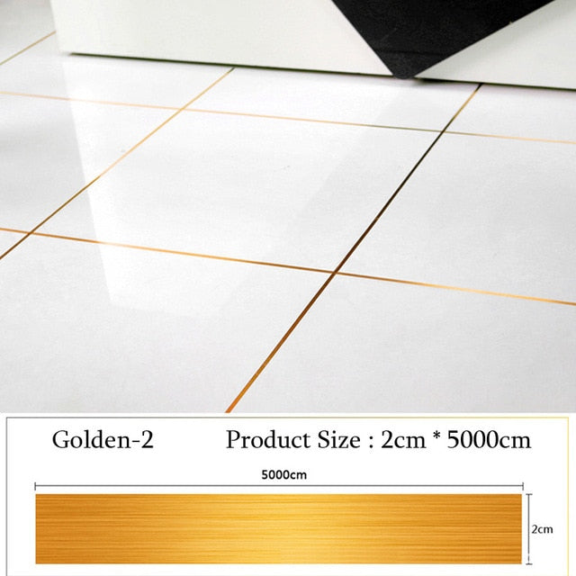 5000cm/Roll Brushed Gold Silver Floor Edging Waterproof Seam Wall Stickers Wall Gap home decoration Self-adhesive Tile sticker