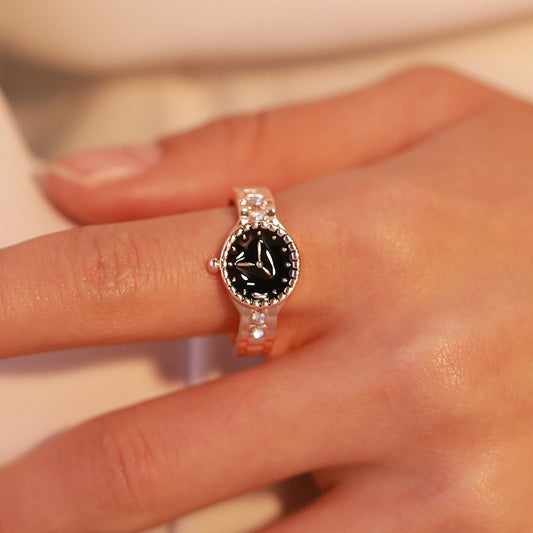 New Creative Minimalist Gold Silver Color Ring Watch Crystal Femme Rings Christmas Gift For Women Girl Jewelry Finger Rings
