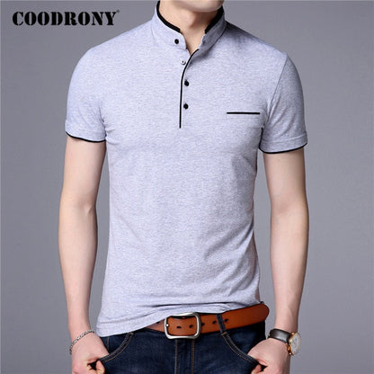 COODRONY Brand Summer Short Sleeve T Shirt Men Cotton Tee Shirt Homme Business Casual Stand Collar T-Shirt Men Clothing C5100S