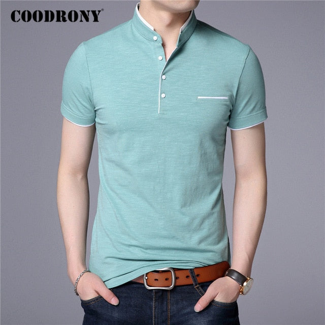 COODRONY Brand Summer Short Sleeve T Shirt Men Cotton Tee Shirt Homme Business Casual Stand Collar T-Shirt Men Clothing C5100S