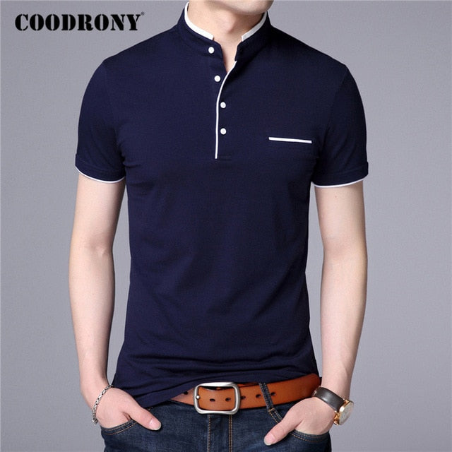 COODRONY Brand Summer Short Sleeve T Shirt Men Cotton Tee Shirt Homme Business Casual Stand Collar T-Shirt Men Clothing C5100S