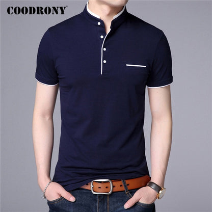 COODRONY Brand Summer Short Sleeve T Shirt Men Cotton Tee Shirt Homme Business Casual Stand Collar T-Shirt Men Clothing C5100S