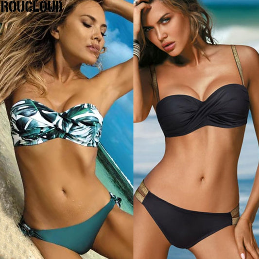 2020 Sexy Solid Color Bikini Women Swimwear Bandeau Biquini Swimsuit Female Bathing Suit Push Up Bikini Set Beachwear