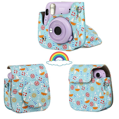 For Fujifilm Instax Mini 11 Instant Film Camera PU Leather Bag Case Cover Shell with Shoulder Strap Pink/Blue/Purple/Gray/White