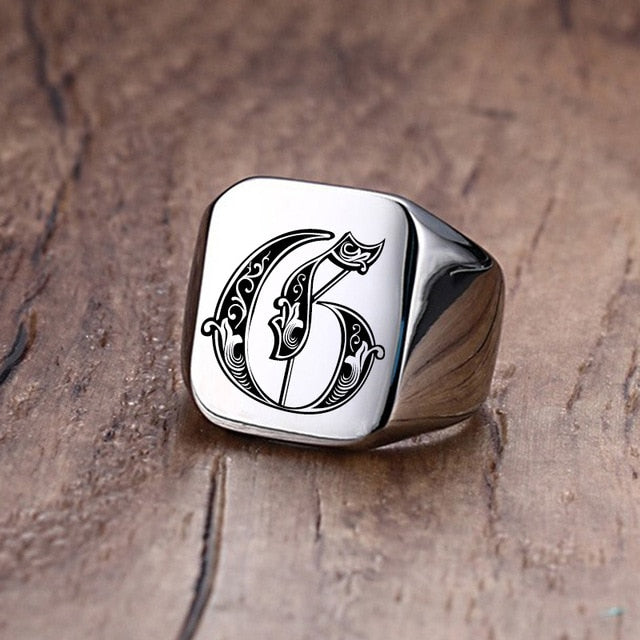 Vnox Retro Initials Signet Ring for Men 18mm Bulky Heavy Stamp Male Band Stainless Steel Letters Custom Jewelry Gift for Him
