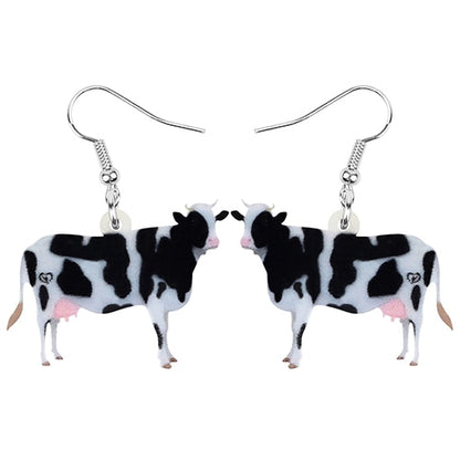 WEVENI Acrylic Dairy Cattle Cow Earrings Drop Dangle Jewelry Farm Animal For Women Girls Teens Kids Party Charm Gift Accessories