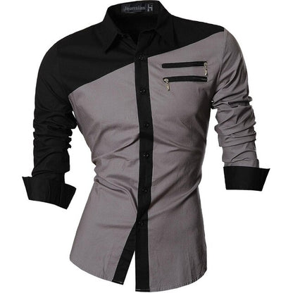 jeansian Spring Autumn Features Shirts Men Casual Long Sleeve Casual Slim Fit Male Shirts Zipper Decoration (No Pockets) Z015