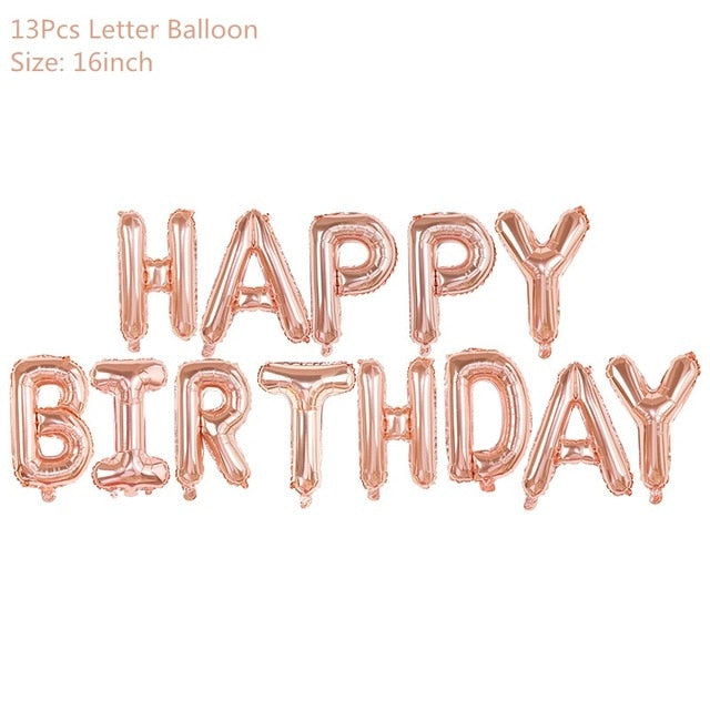 Rose Gold Wedding Birthday Party Balloons Happy Birthday Letter Foil Balloon Baby Shower Anniversary Event Party Decor Supplies