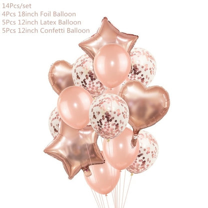 Rose Gold Wedding Birthday Party Balloons Happy Birthday Letter Foil Balloon Baby Shower Anniversary Event Party Decor Supplies