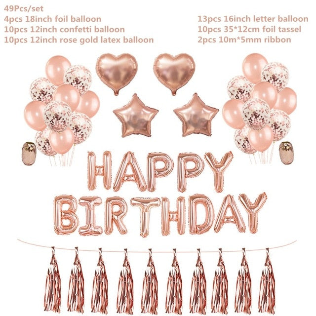 Rose Gold Wedding Birthday Party Balloons Happy Birthday Letter Foil Balloon Baby Shower Anniversary Event Party Decor Supplies