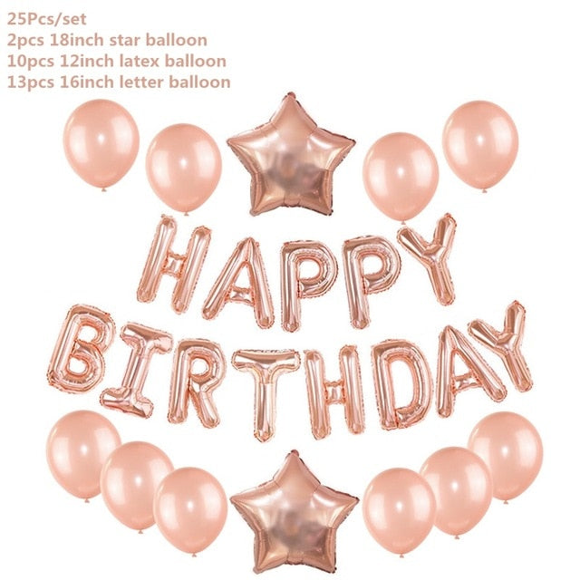 Rose Gold Wedding Birthday Party Balloons Happy Birthday Letter Foil Balloon Baby Shower Anniversary Event Party Decor Supplies