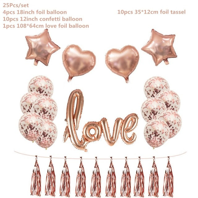 Rose Gold Wedding Birthday Party Balloons Happy Birthday Letter Foil Balloon Baby Shower Anniversary Event Party Decor Supplies