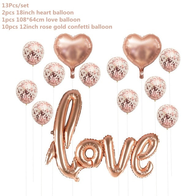 Rose Gold Wedding Birthday Party Balloons Happy Birthday Letter Foil Balloon Baby Shower Anniversary Event Party Decor Supplies