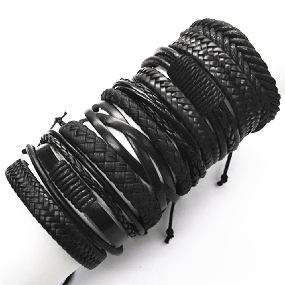 10pcs/set Black Wrap Woven New Fashion Handmade Men Bracelets Male Women Leather Bracelet Men Bangle Wholesale Jewelry Gift