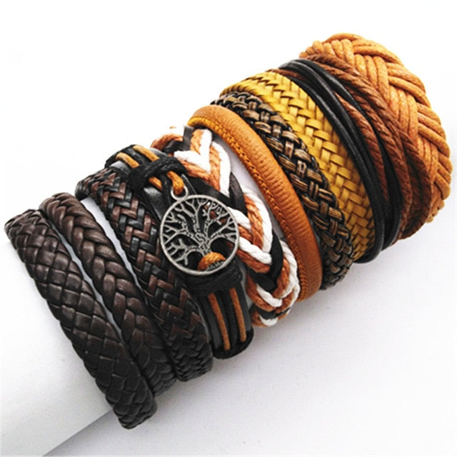 10pcs/set Black Wrap Woven New Fashion Handmade Men Bracelets Male Women Leather Bracelet Men Bangle Wholesale Jewelry Gift