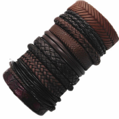 10pcs/set Black Wrap Woven New Fashion Handmade Men Bracelets Male Women Leather Bracelet Men Bangle Wholesale Jewelry Gift