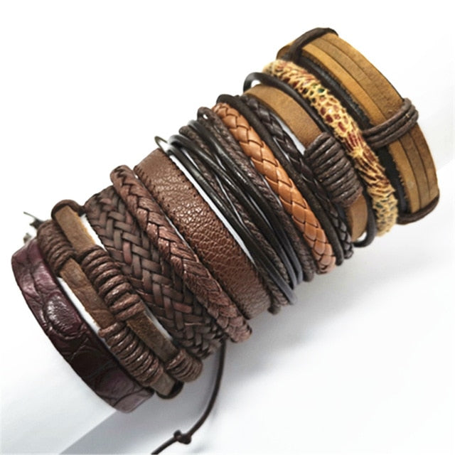 10pcs/set Black Wrap Woven New Fashion Handmade Men Bracelets Male Women Leather Bracelet Men Bangle Wholesale Jewelry Gift