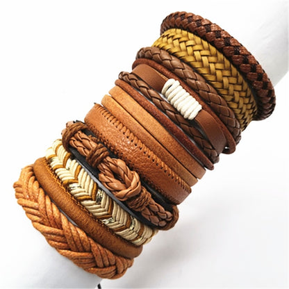 10pcs/set Black Wrap Woven New Fashion Handmade Men Bracelets Male Women Leather Bracelet Men Bangle Wholesale Jewelry Gift