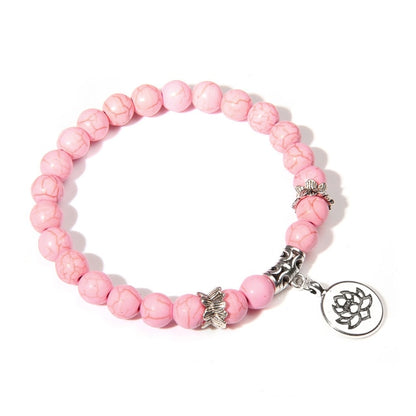 Handmade Natural Stone Lotus Ohm Buddha Beads Bracelet Pink Zebra Stone Lotus Charm Bracelet for Women Men Yoga  Jewelry Gifts
