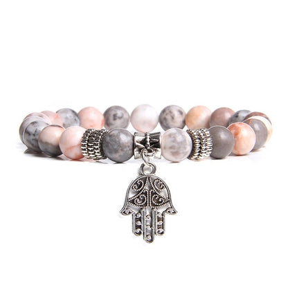 Handmade Natural Stone Lotus Ohm Buddha Beads Bracelet Pink Zebra Stone Lotus Charm Bracelet for Women Men Yoga  Jewelry Gifts