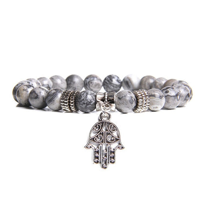 Handmade Natural Stone Lotus Ohm Buddha Beads Bracelet Pink Zebra Stone Lotus Charm Bracelet for Women Men Yoga  Jewelry Gifts